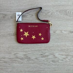 Michael Kors Red Clutch with Gold Star Accents